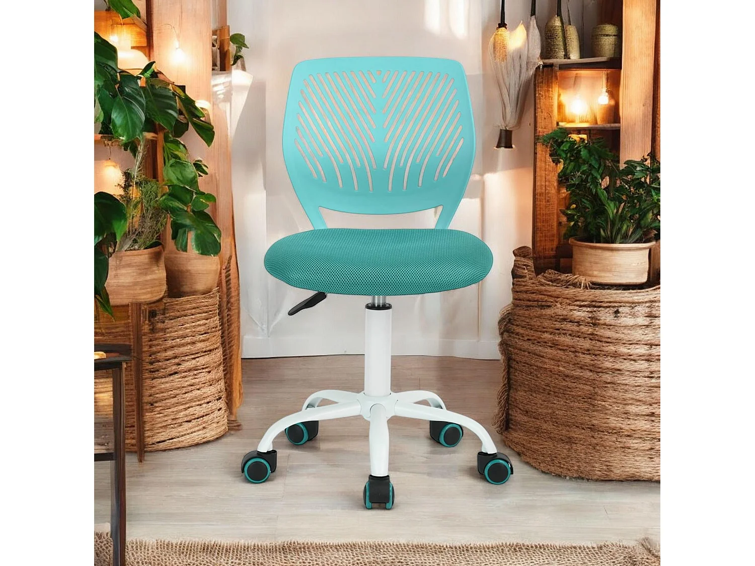 URBAN MEUBLE Chaise de bureau pivotante turquoise, dossier ergonomique, revêtement en maille, hauteur réglable, style moderne, pour la maison et le bureau