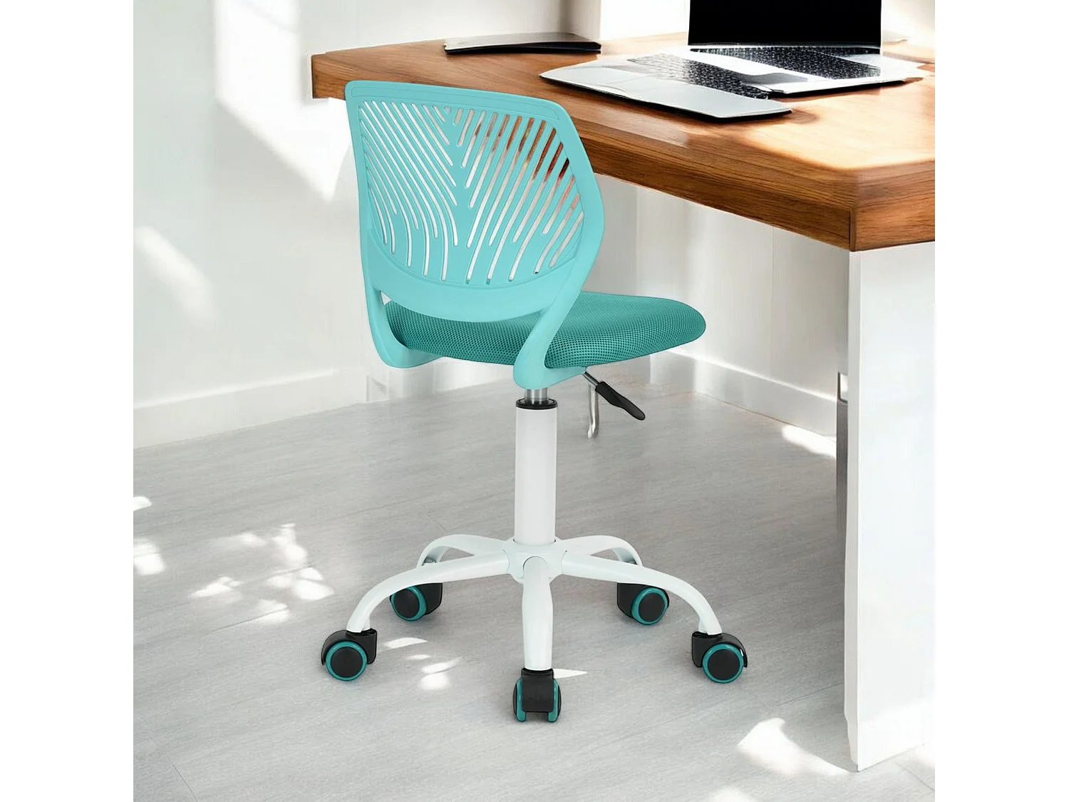 URBAN MEUBLE Chaise de bureau pivotante turquoise, dossier ergonomique, revêtement en maille, hauteur réglable, style moderne, pour la maison et le bureau