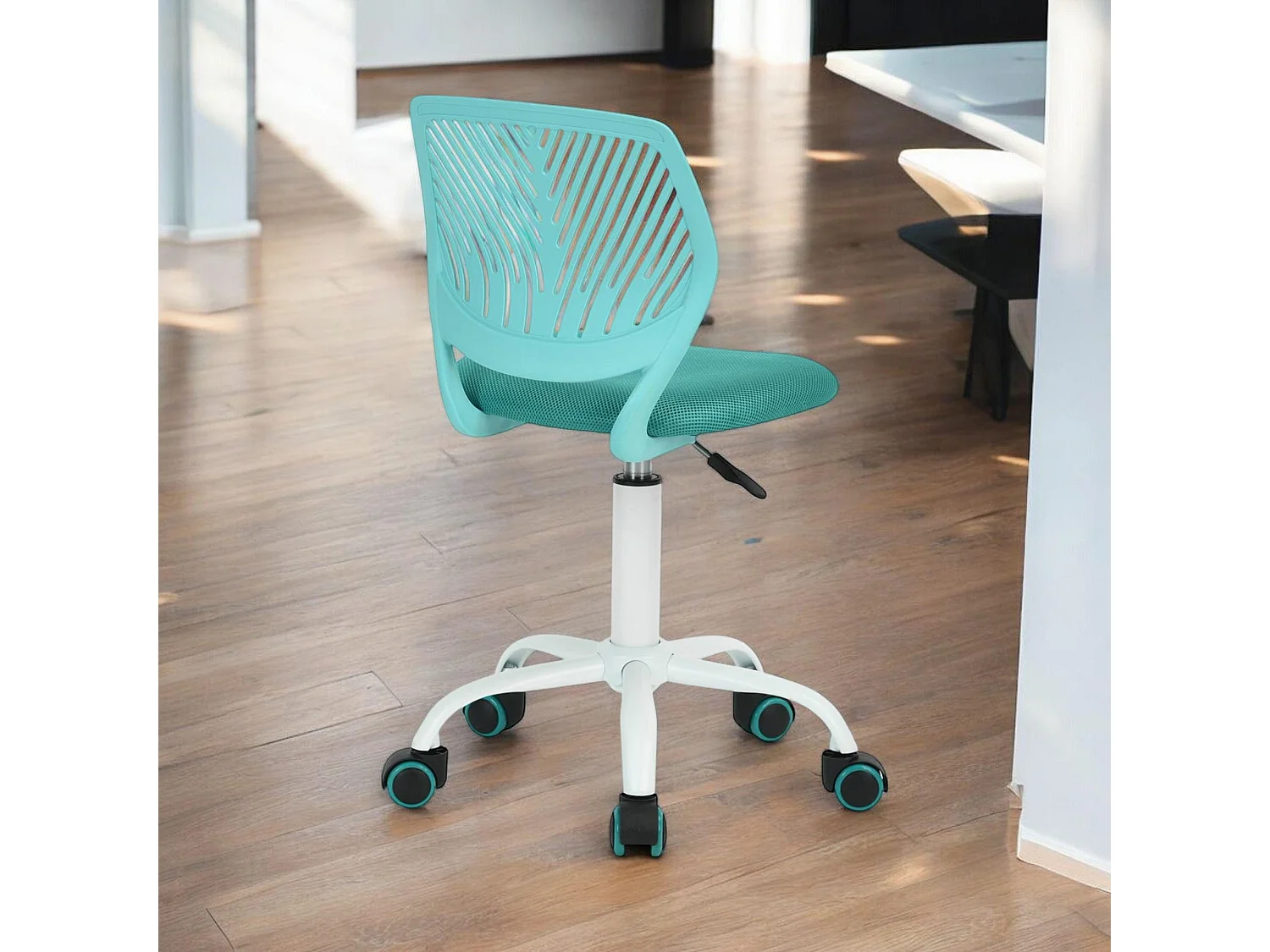 URBAN MEUBLE Chaise de bureau pivotante turquoise, dossier ergonomique, revêtement en maille, hauteur réglable, style moderne, pour la maison et le bureau
