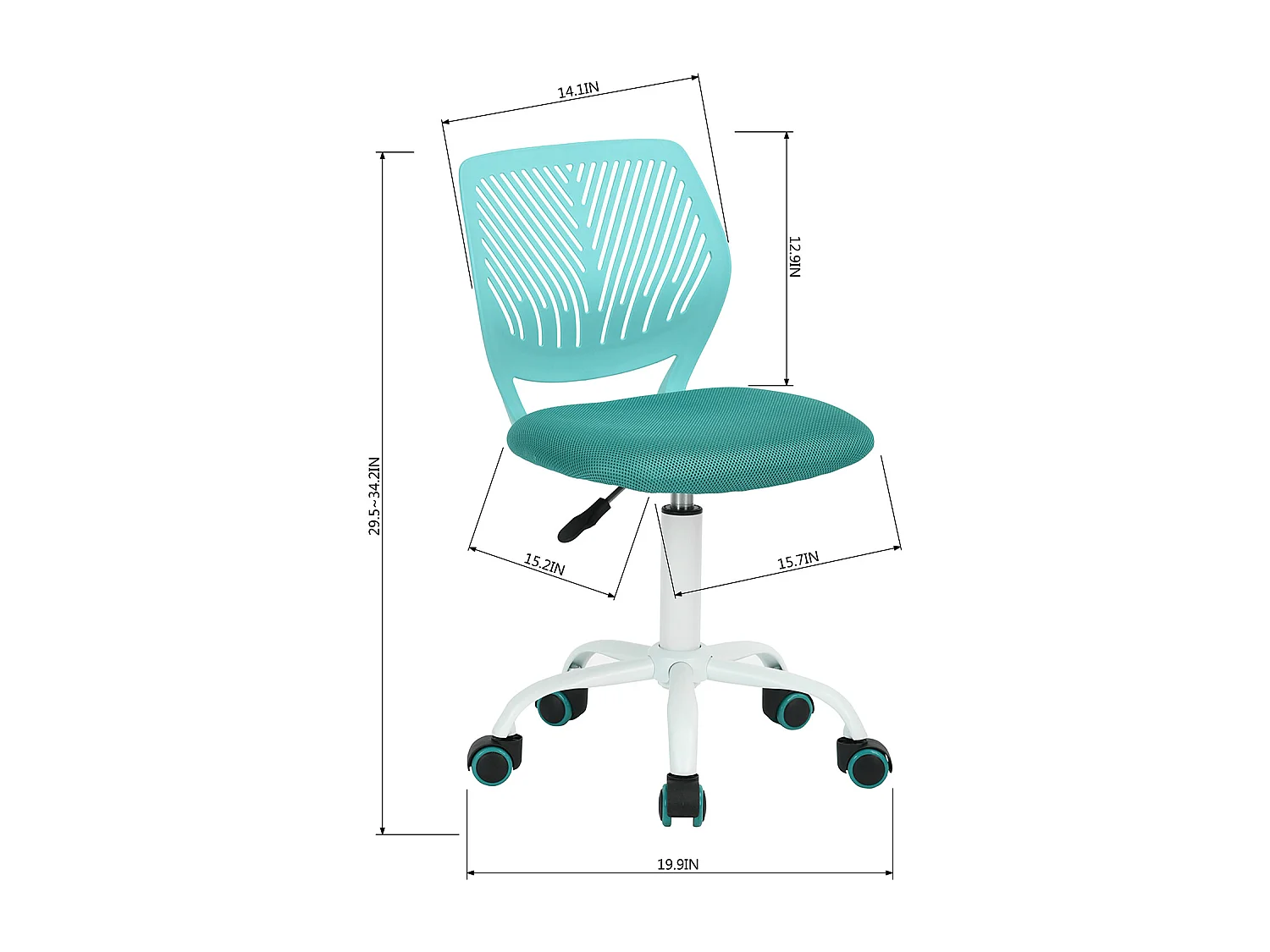 URBAN MEUBLE Chaise de bureau pivotante turquoise, dossier ergonomique, revêtement en maille, hauteur réglable, style moderne, pour la maison et le bureau