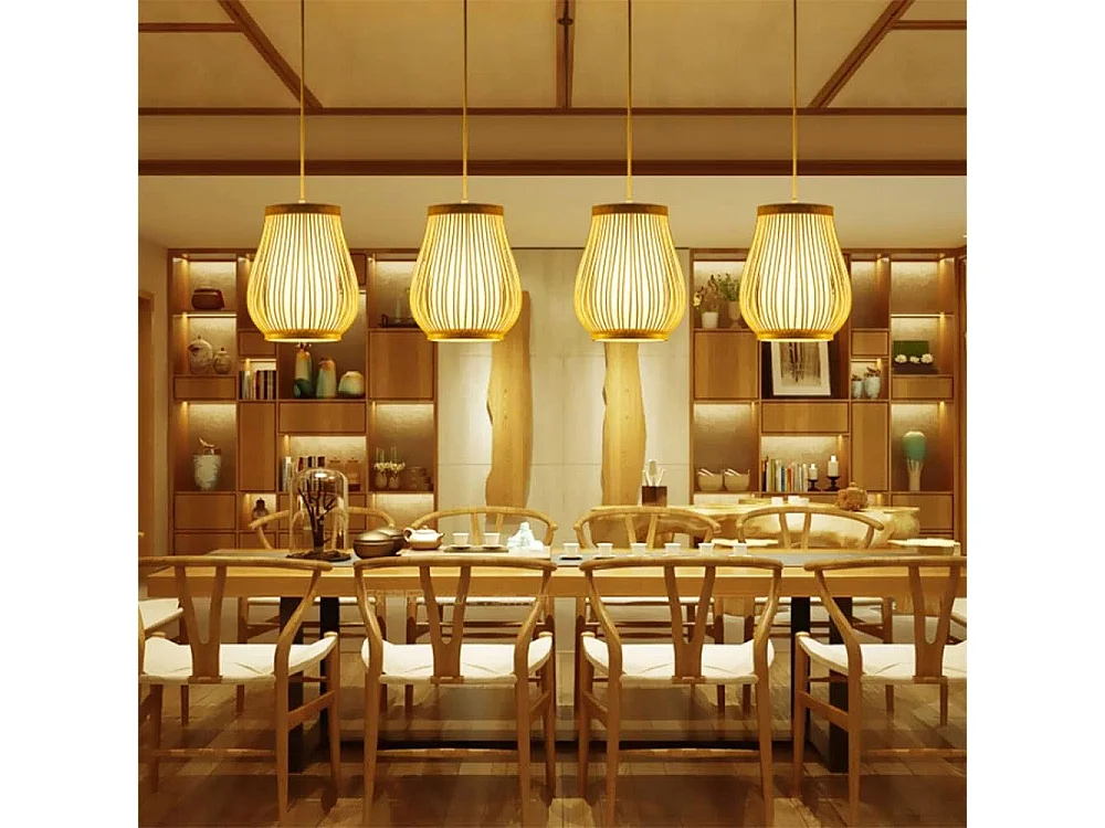 Lustre tissé à la main décoration de maison de thé lampe en bambou naturel lustre de plafond abat-jour E27 appareils de base éclairage pendentif lamp