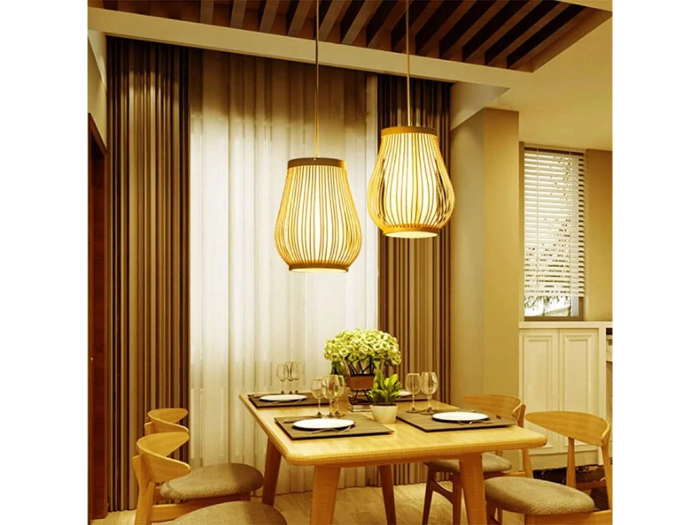 Lustre tissé à la main décoration de maison de thé lampe en bambou naturel lustre de plafond abat-jour E27 appareils de base éclairage pendentif lamp