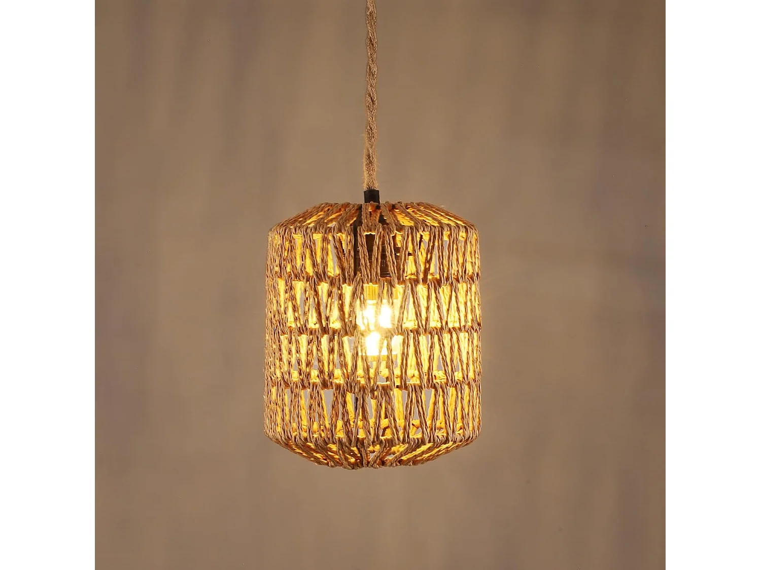 Lustre en Bambou Tressé - Forme Cylindrique 17.5x21cm, Douille E27, Sans Source Lumineuse, Câble de Suspension 150cm