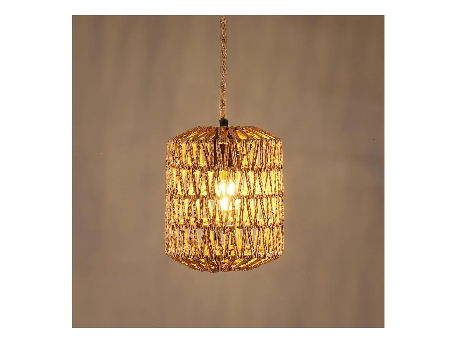 Lustre en Bambou Tressé - Forme Cylindrique 17.5x21cm, Douille E27, Sans Source Lumineuse, Câble de Suspension 150cm