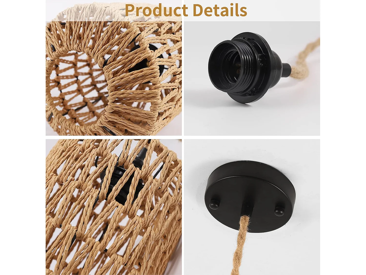 Lustre en Bambou Tressé - Forme Cylindrique 17.5x21cm, Douille E27, Sans Source Lumineuse, Câble de Suspension 150cm