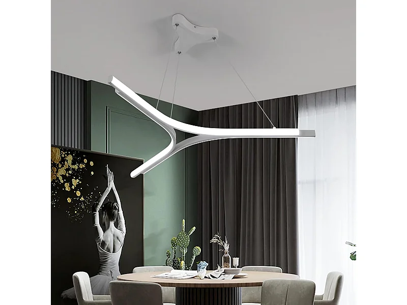 Suspension LED Créative Moderne - Blanc en Aluminium - Blanc Froid 6000K - Fil de Lustre 1M - Idéal pour Salon Restaurant 220V