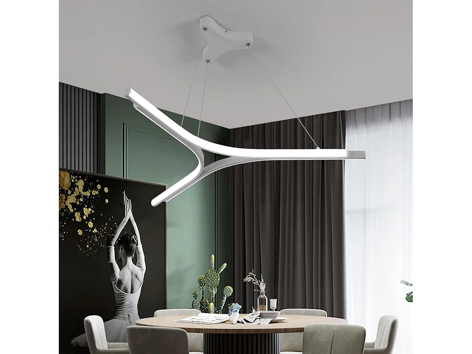 Suspension LED Créative Moderne - Blanc en Aluminium - Blanc Froid 6000K - Fil de Lustre 1M - Idéal pour Salon Restaurant 220V