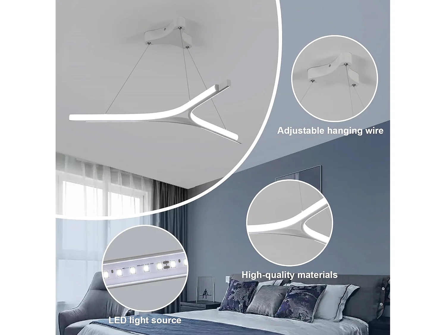 Suspension LED Créative Moderne - Blanc en Aluminium - Blanc Froid 6000K - Fil de Lustre 1M - Idéal pour Salon Restaurant 220V