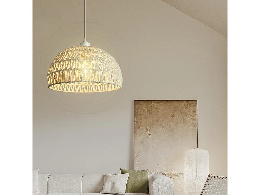 Suspension Luminaire en Rotin Moderne Lustre Abat-jour en Rotin Naturel Lampe Suspendue Hauteur Réglable E27 Suspension pour Cuisine Chambre Salon