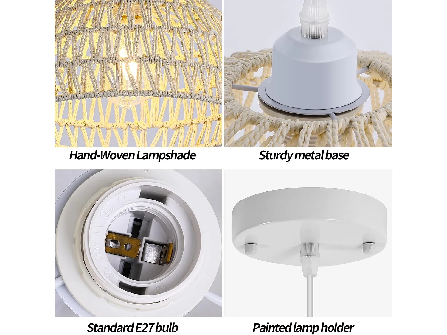 Suspension Luminaire en Rotin Moderne Lustre Abat-jour en Rotin Naturel Lampe Suspendue Hauteur Réglable E27 Suspension pour Cuisine Chambre Salon