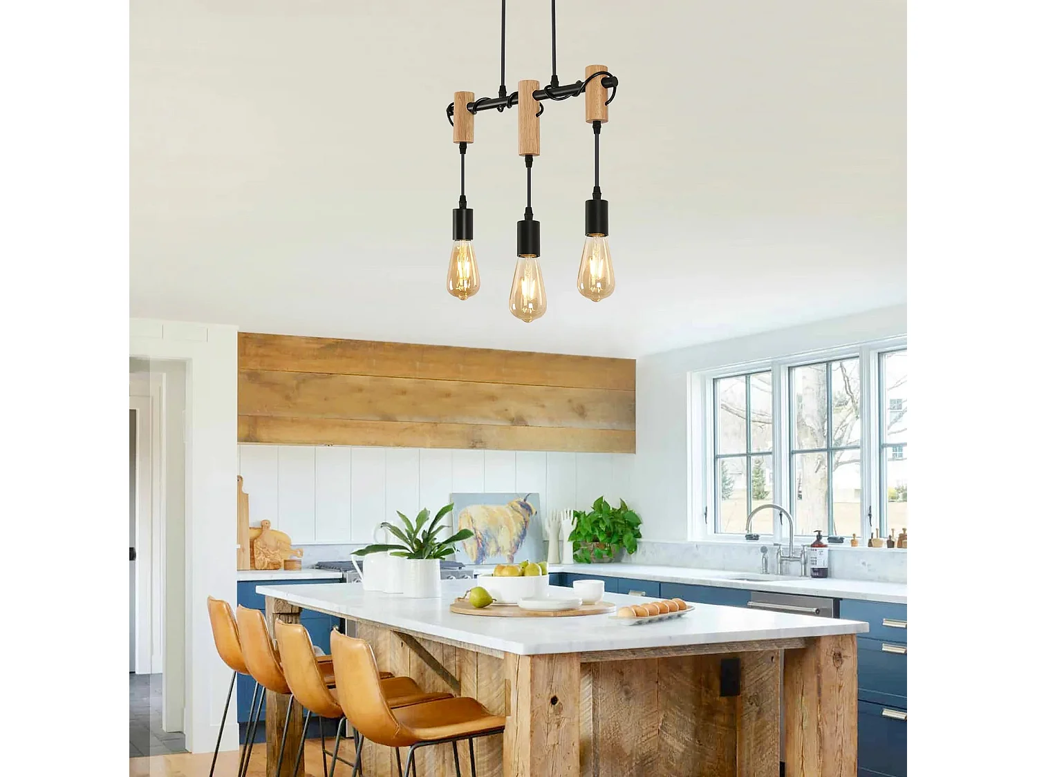 Suspension Luminaire Industrielle Rétro en Métal à 3 Lumières avec Câble Réglable Douilles E27 pour Salle à Manger, Salon, Studio, Couloir, Café, Bar