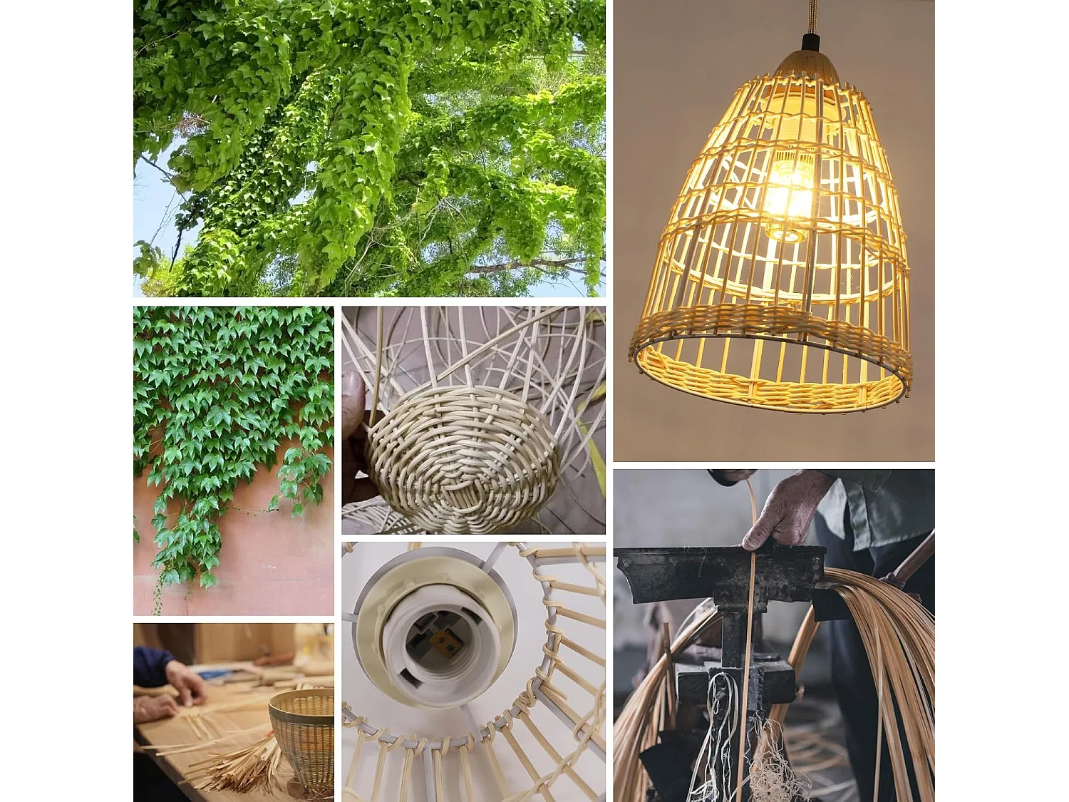 Lustre en rotin naturel tissé suspension simple abat-jour E27 réglable 120 cm pour salon chambre et salle à manger 19*26cm(Ampoule non incluse)