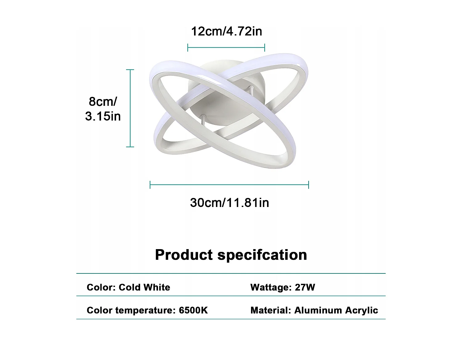 Plafonnier LED, Blanc Ovale, 27W 6500K Lumière Blanche Froide, pour Salon Chambre