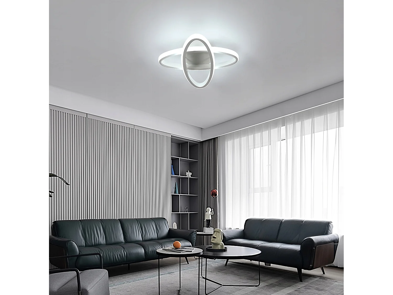 Plafonnier LED, Blanc Ovale, 27W 6500K Lumière Blanche Froide, pour Salon Chambre