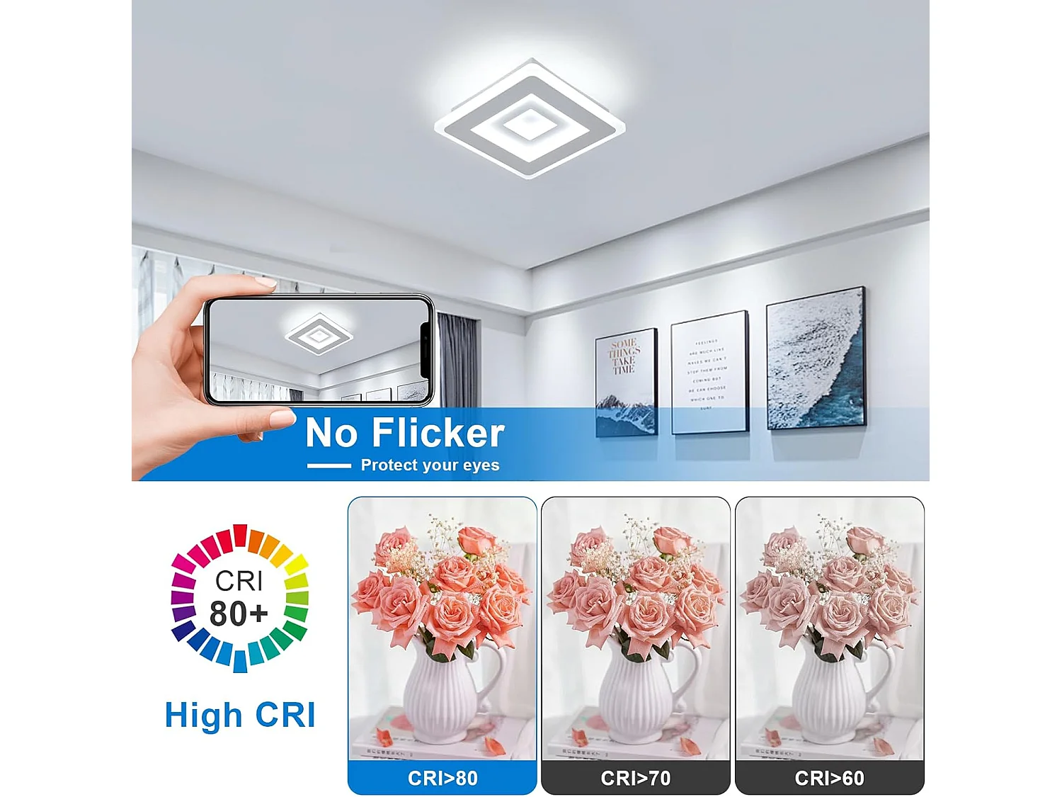 Plafonnier LED Ultra-mince, Blanc, 26W 6500K Lumière Blanche Froide, en Acrylique, 20*5 CM