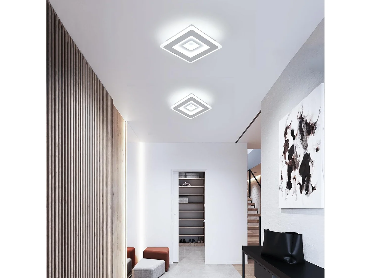 Plafonnier LED Ultra-mince, Blanc, 26W 6500K Lumière Blanche Froide, en Acrylique, 20*5 CM