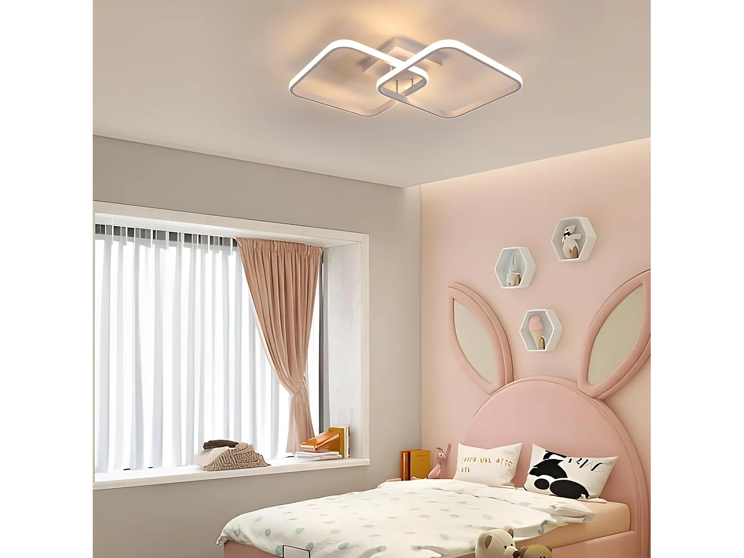 Plafonnier Moderne Simple LED en Aluminium Croix Carrée - Blanc, 50W, diamètre 29cm, Lumière Chaude 3000K - Idéal pour le Salon, la Chambre, le Coulo