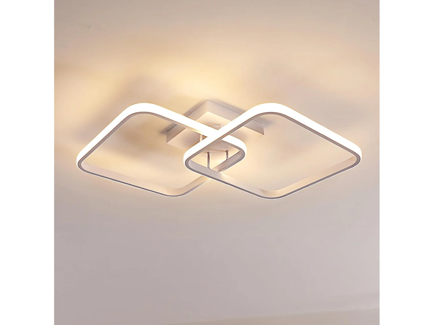 Plafonnier Moderne Simple LED en Aluminium Croix Carrée - Blanc, 50W, diamètre 29cm, Lumière Chaude 3000K - Idéal pour le Salon, la Chambre, le Coulo