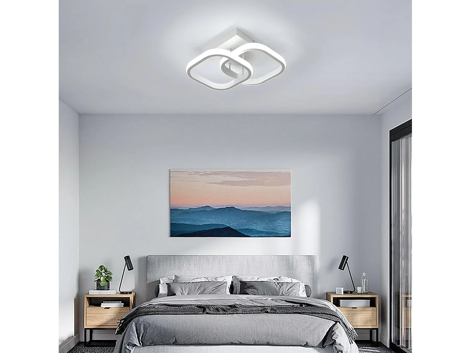 Plafonnier LED Carré Design Simple en Acrylique Blanc Idéal pour Chambre Salon Couloir（30W 6500K Lumière Blanche Froide）