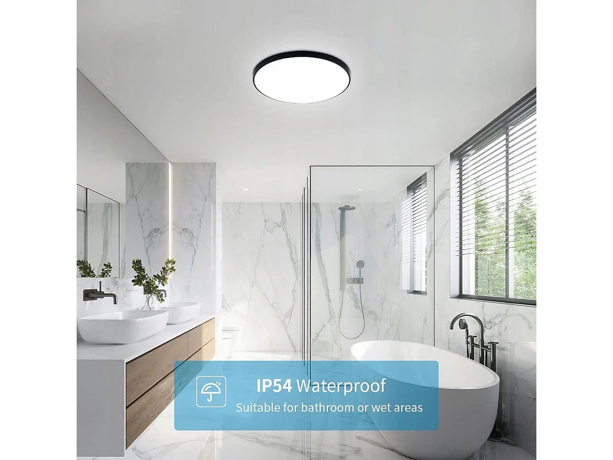Plafonnier LED Rond Moderne, 24W 6500K Blanc froid, IP54 Imperméable  Pour Salle de Bain, Salon, Cuisine & Chambre - 27cm