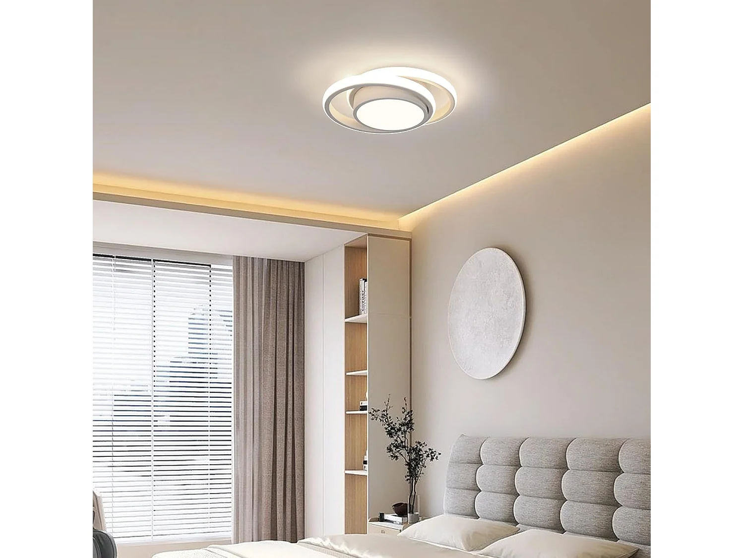 Plafonnier LED Moderne, 2 Ronds Blancs, en Aluminium, 32W 5000K Lumière Blanche Neutre, Châssis 15CM, pour Salon Chambre