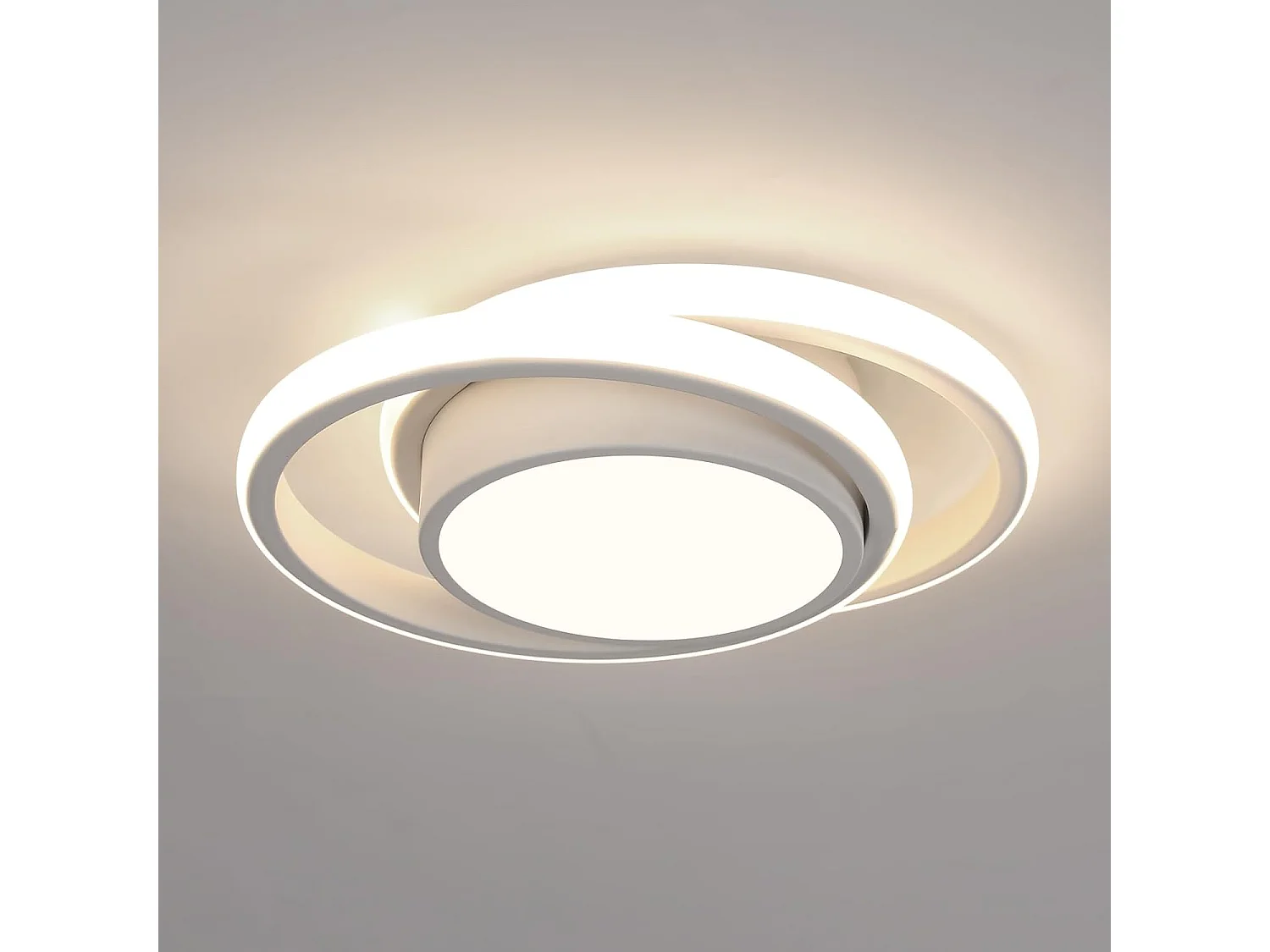 Plafonnier LED Moderne, 2 Ronds Blancs, en Aluminium, 32W 5000K Lumière Blanche Neutre, Châssis 15CM, pour Salon Chambre