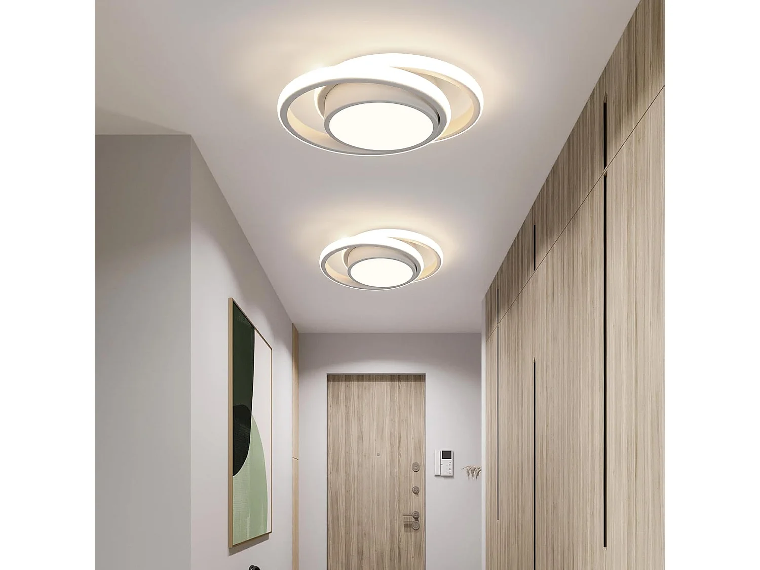 Plafonnier LED Moderne, 2 Ronds Blancs, en Aluminium, 32W 5000K Lumière Blanche Neutre, Châssis 15CM, pour Salon Chambre