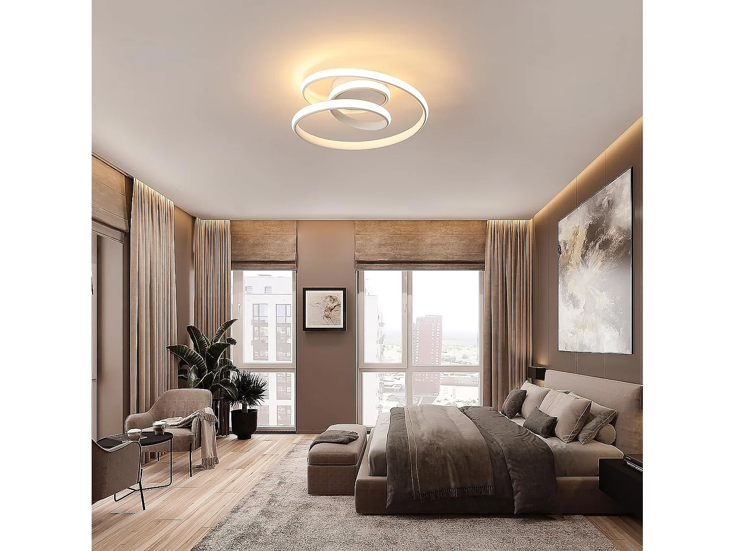 Plafonnier LED, 36W 4000LM Moderne Lampe de Plafond Blanc 3000K, Créative Lustre Led Plafonnier Rond en Forme de Spirale pour Salon Chambre Cuisine Couloir