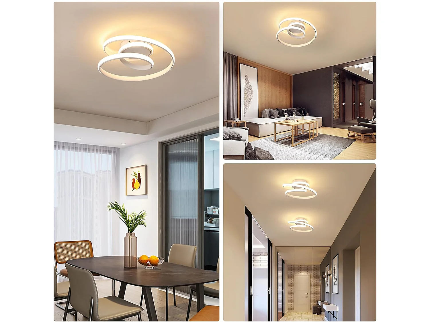 Plafonnier LED, 36W 4000LM Moderne Lampe de Plafond Blanc 3000K, Créative Lustre Led Plafonnier Rond en Forme de Spirale pour Salon Chambre Cuisine Couloir