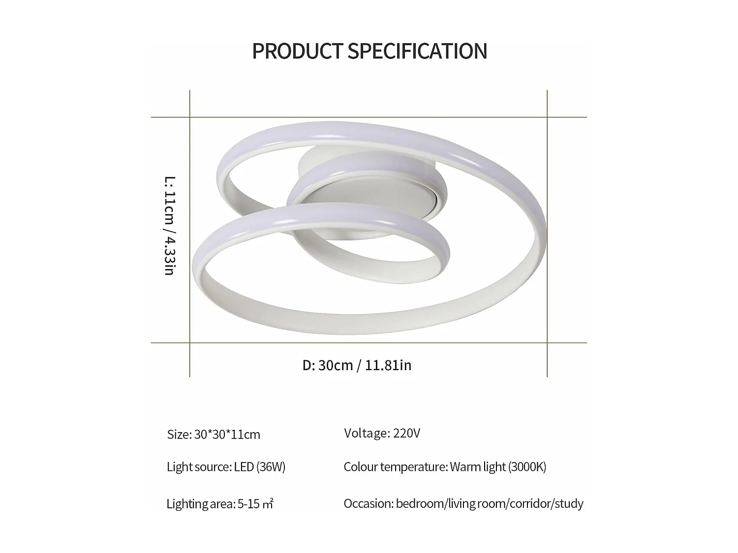 Plafonnier LED, 36W 4000LM Moderne Lampe de Plafond Blanc 3000K, Créative Lustre Led Plafonnier Rond en Forme de Spirale pour Salon Chambre Cuisine Couloir