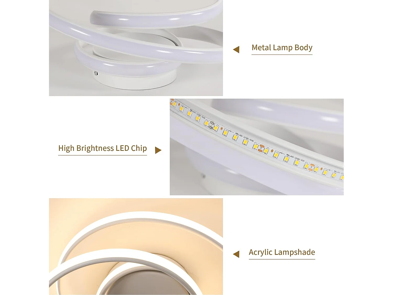 Plafonnier LED, 36W 4000LM Moderne Lampe de Plafond Blanc 3000K, Créative Lustre Led Plafonnier Rond en Forme de Spirale pour Salon Chambre Cuisine Couloir