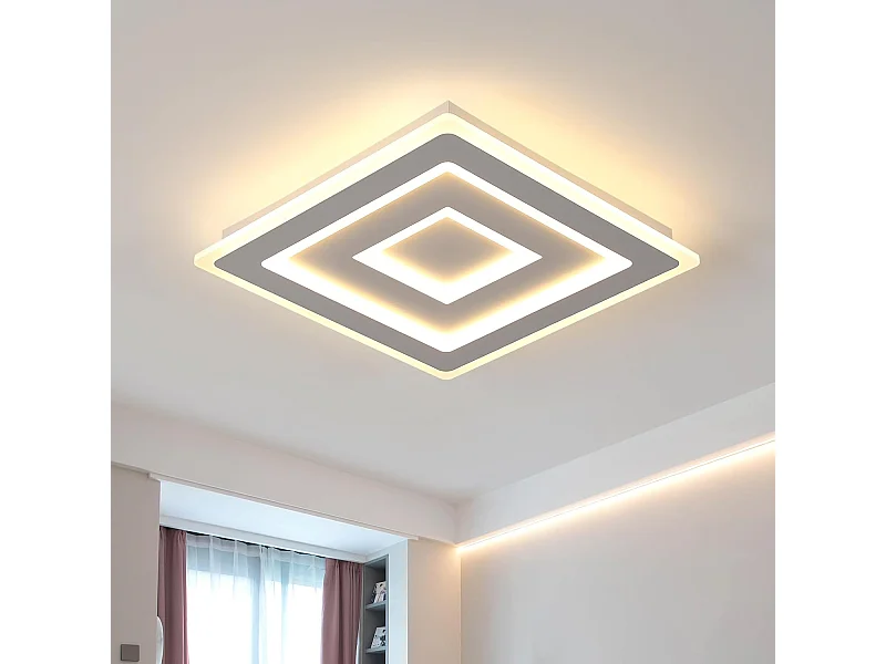 Plafonnier LED Carré Design Moderne, 52W, Luminaire Plafonnier en Acrylique Blanc, Idéal pour Chambre à Coucher, Salon, Couloir, Lumière Chaude 3000K, 40cm
