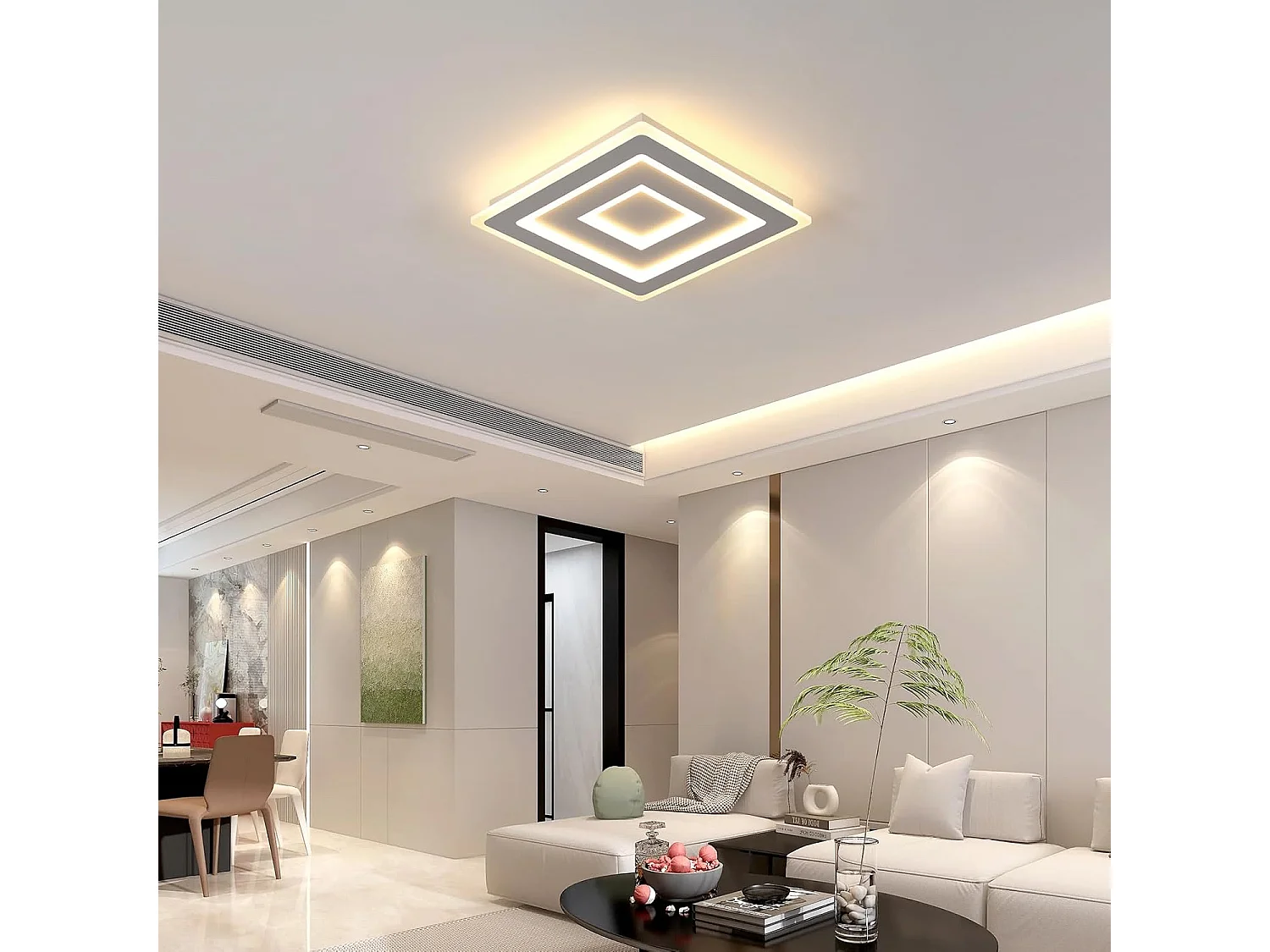 Plafonnier LED Carré Design Moderne, 52W, Luminaire Plafonnier en Acrylique Blanc, Idéal pour Chambre à Coucher, Salon, Couloir, Lumière Chaude 3000K, 40cm