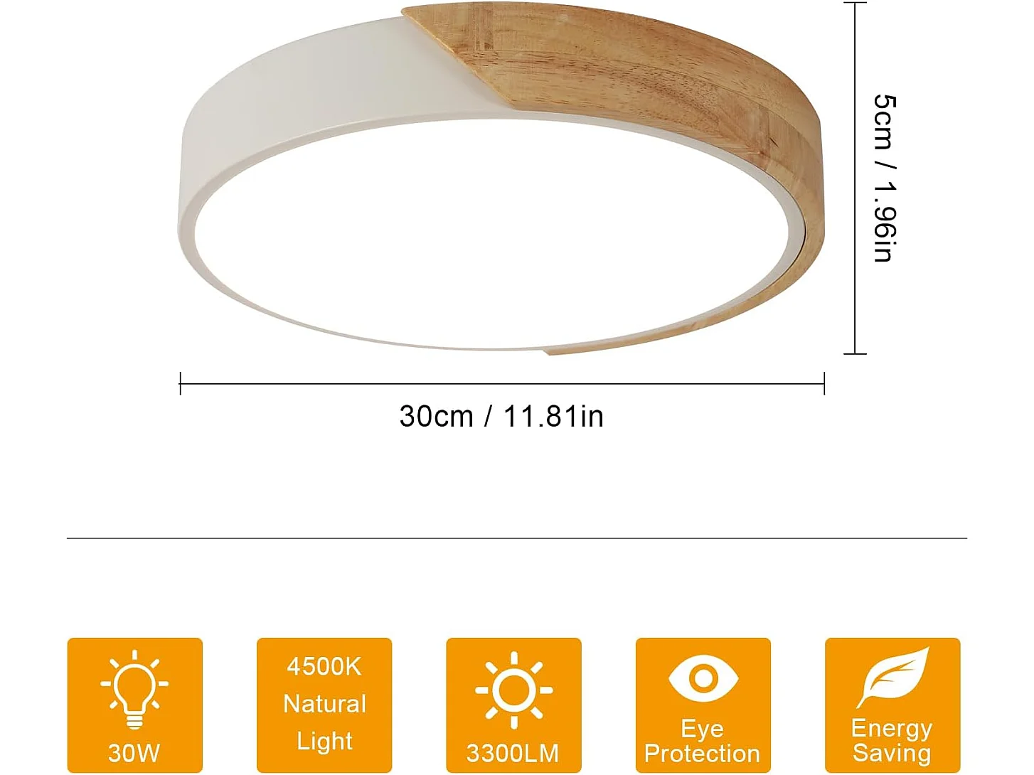 Plafonnier LED 30 W, plafonnier rond moderne, blanc naturel 4500 K, plafonnier d'intérieur LED pour salon, cuisine, couloir, chambre (blanc)