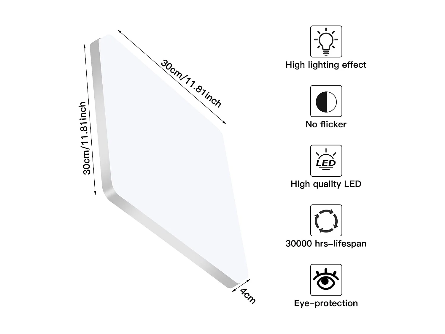 Plafonnier LED Carré, Lampe de Plafond LED, IP44 Plafonnier LED, Luminaire Plafonnier Applicable à Salle De Bain, Salon, Cuisine, Chambre, Couloir, B