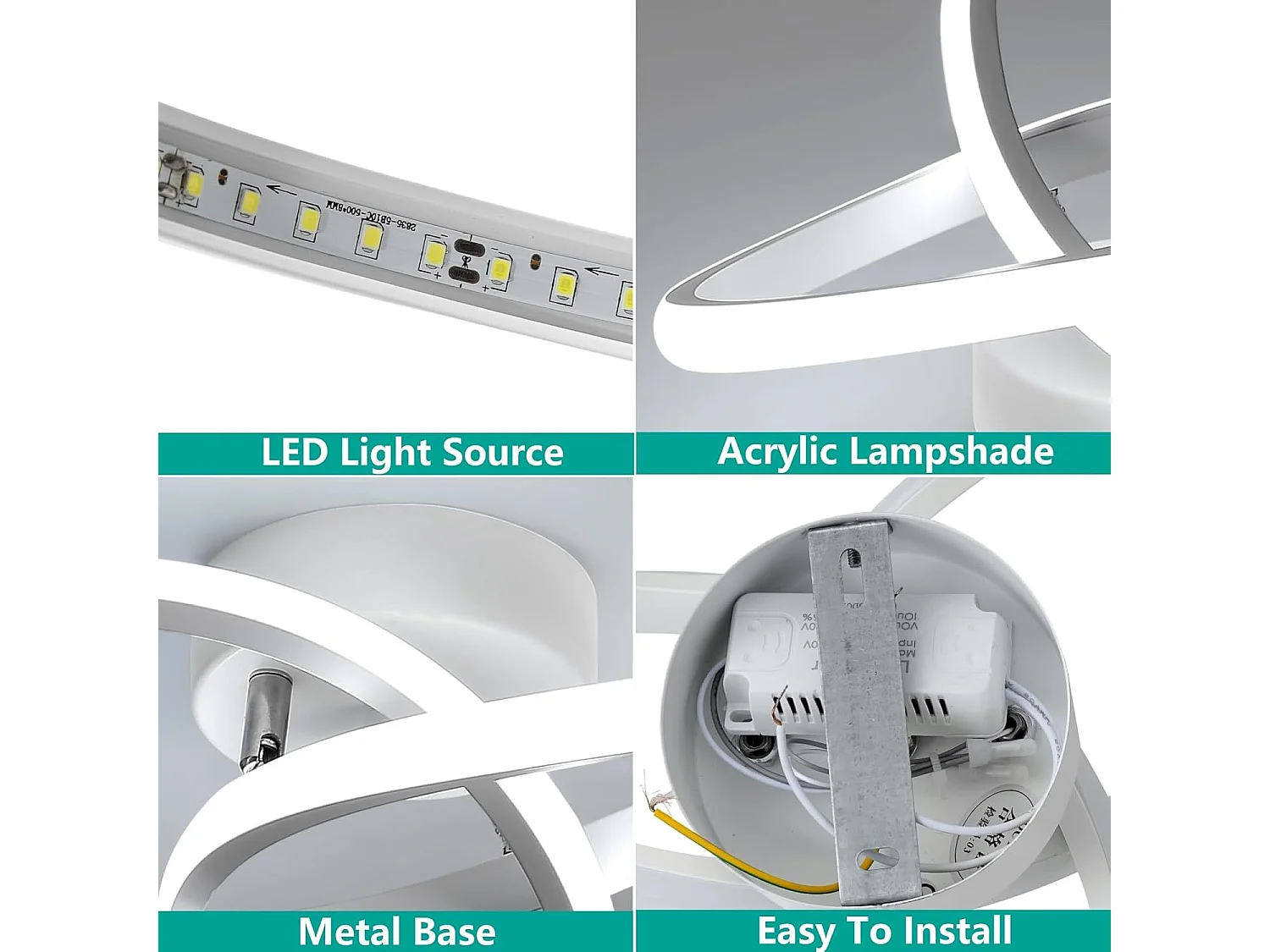 Plafonnier LED Moderne Design Créatif en Aluminium Lampe de Lustre pour Cuisine Salon Chambre Salle à Manger（Blanc 30W Lumière Blanche Froide 6500K）