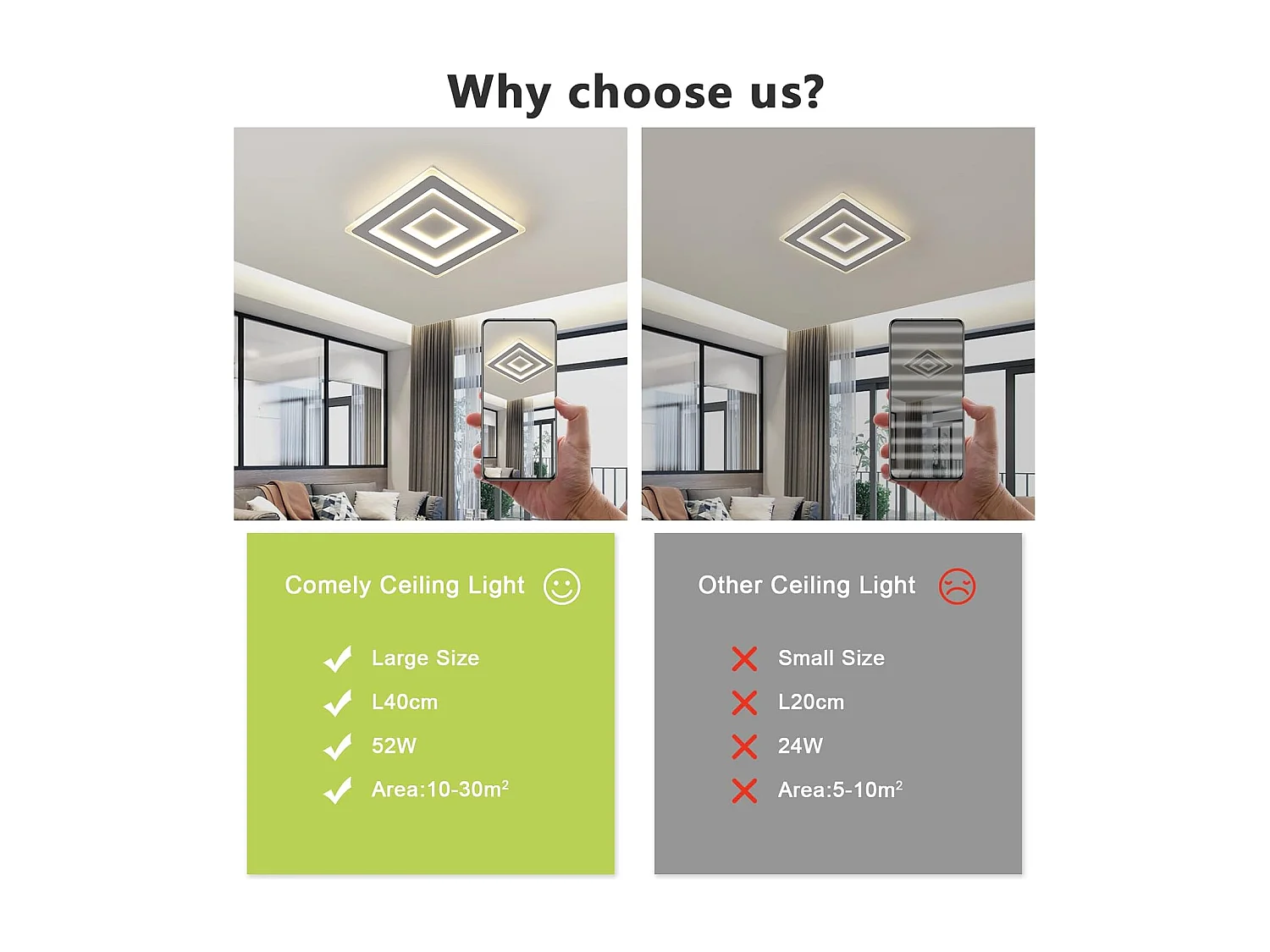 Plafonnier LED Ultra-mince, Blanc, 52W 4000K Lumière Blanche Neutre, en Acrylique, 40*5 CM