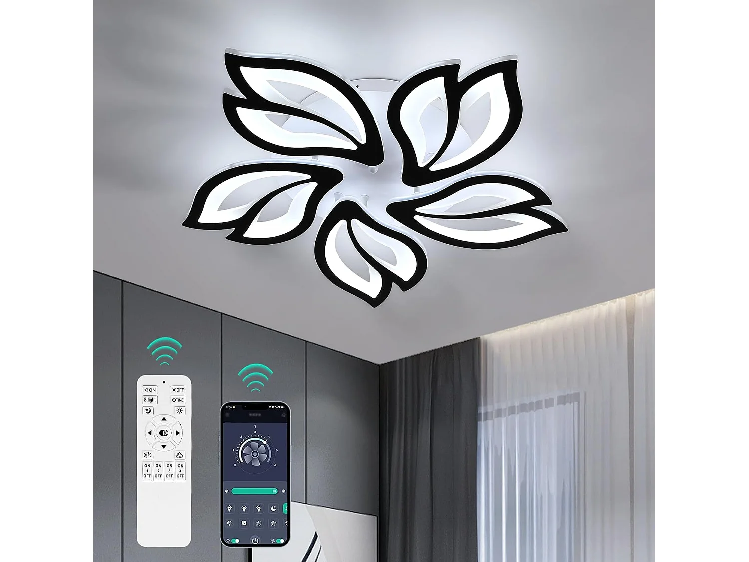 Plafonnier LED Dimmable, Creative Fleur de Forme Lampe de Plafond Moderne Lustres LED, Luminaire Plafonnier Design de Pétale pour Salon, Chambre, Cou