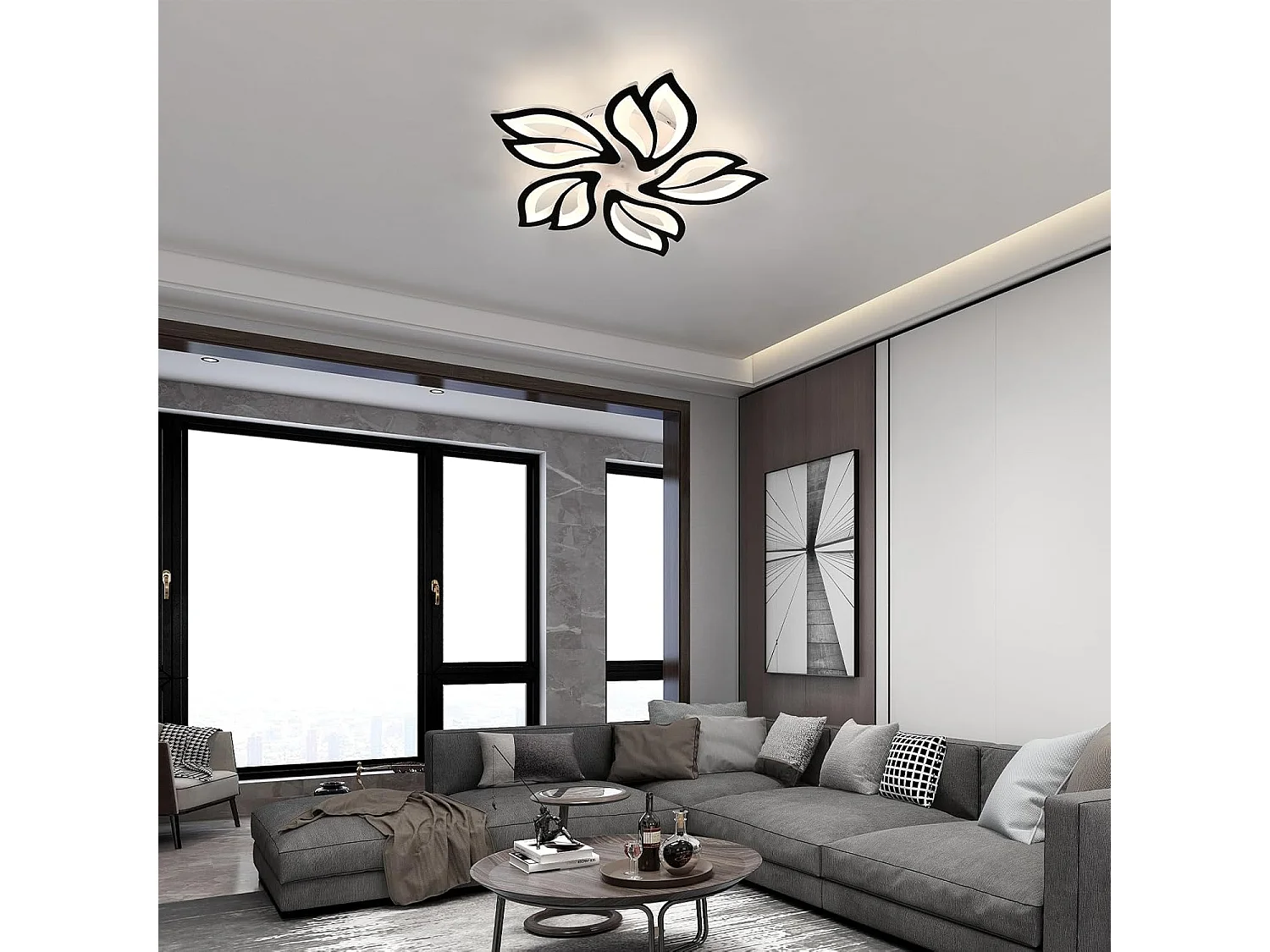 Plafonnier LED Dimmable, Creative Fleur de Forme Lampe de Plafond Moderne Lustres LED, Luminaire Plafonnier Design de Pétale pour Salon, Chambre, Cou