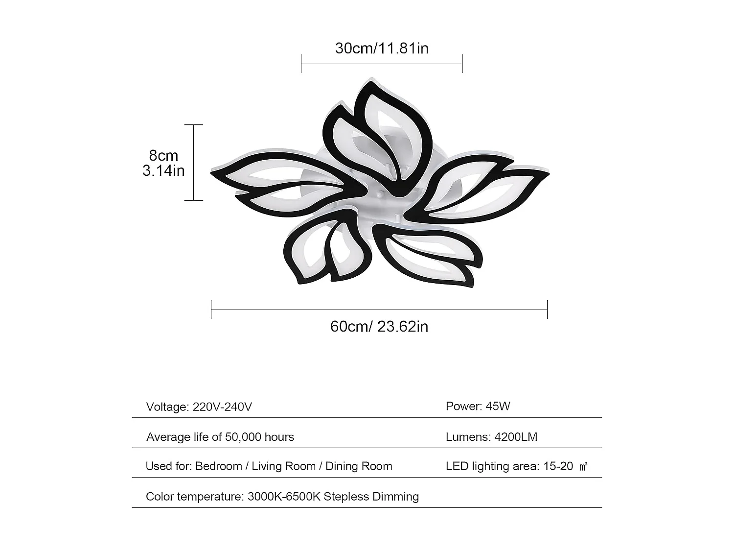Plafonnier LED Dimmable, Creative Fleur de Forme Lampe de Plafond Moderne Lustres LED, Luminaire Plafonnier Design de Pétale pour Salon, Chambre, Cou