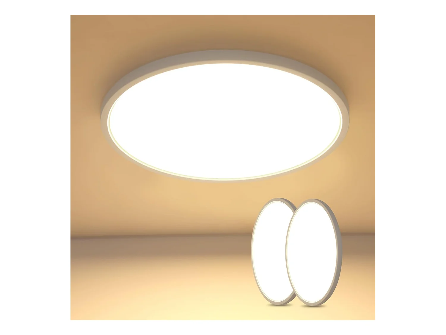 2PCS Plafonnier LED ultra-mince,  Blanc Rond*40CM, 36W 3500K Lumière Blanche Chaude, PVC, Triple Protection pour Chambre Salle de Bains