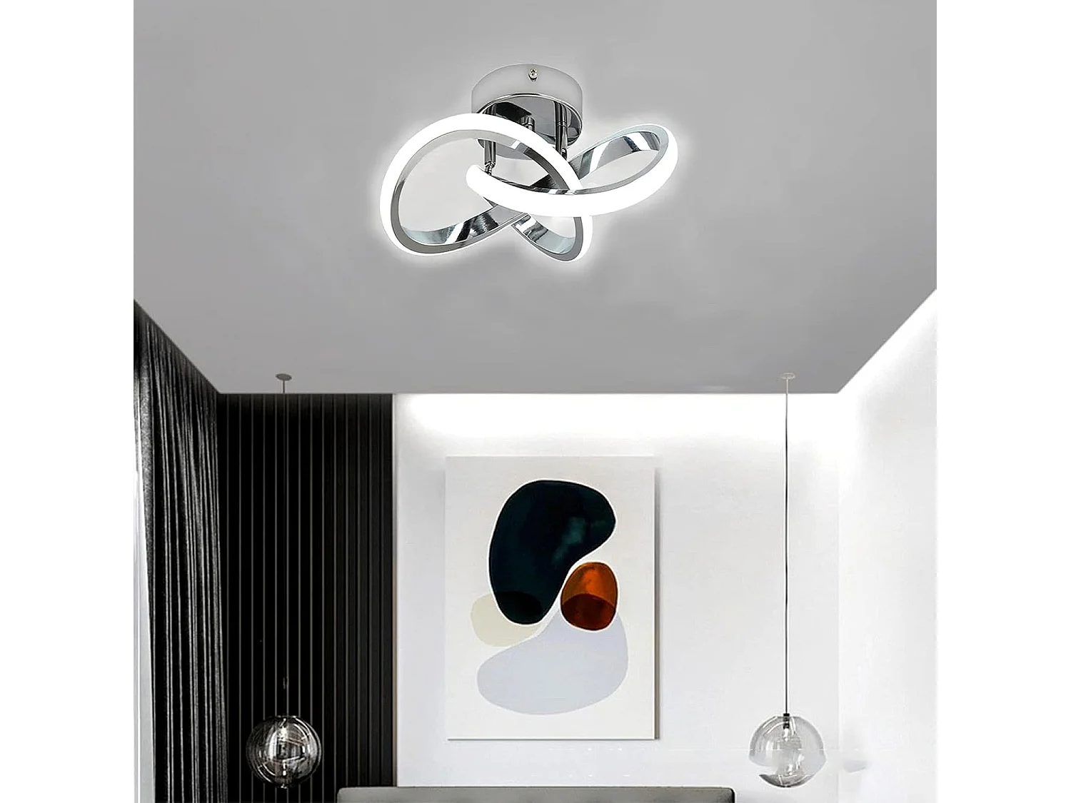 Plafonnier LED Moderne, Argent, en Métal aluminium, Lumière Blanche 6000K,  25 * 25 * 10 CM, Petite Lampe
