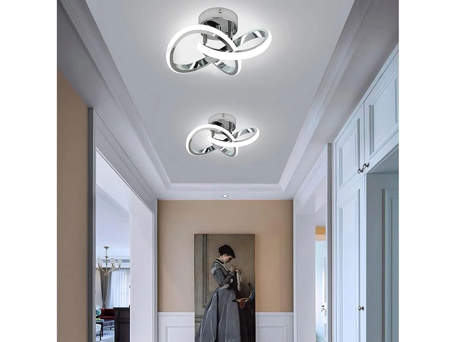 Plafonnier LED Moderne, Argent, en Métal aluminium, Lumière Blanche 6000K,  25 * 25 * 10 CM, Petite Lampe