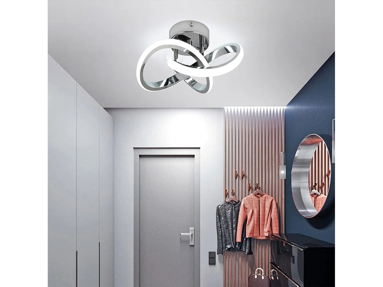 Plafonnier LED Moderne, Argent, en Métal aluminium, Lumière Blanche 6000K,  25 * 25 * 10 CM, Petite Lampe