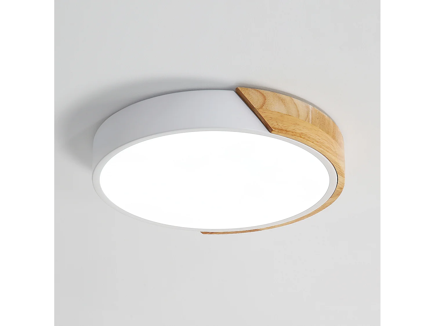 LuFun LED Plafonniers, Luminaire Moderne Blanc Plafonnier En Bois, Plafonnier Rond En Bois, 24W, Ø30cm, 6500K Blanc Froid [Classe énergétique A++]