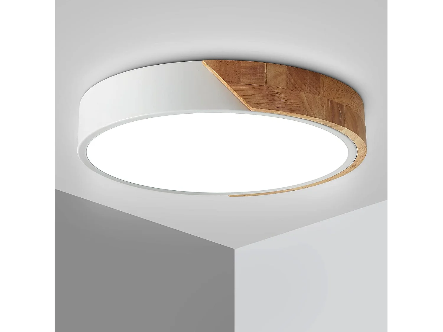LuFun LED Plafonniers, Luminaire Moderne Blanc Plafonnier En Bois, Plafonnier Rond En Bois, 24W, Ø30cm, 6500K Blanc Froid [Classe énergétique A++]