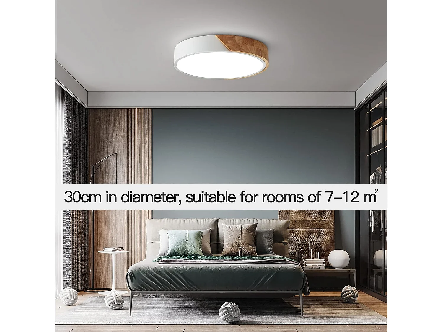 LuFun LED Plafonniers, Luminaire Moderne Blanc Plafonnier En Bois, Plafonnier Rond En Bois, 24W, Ø30cm, 6500K Blanc Froid [Classe énergétique A++]