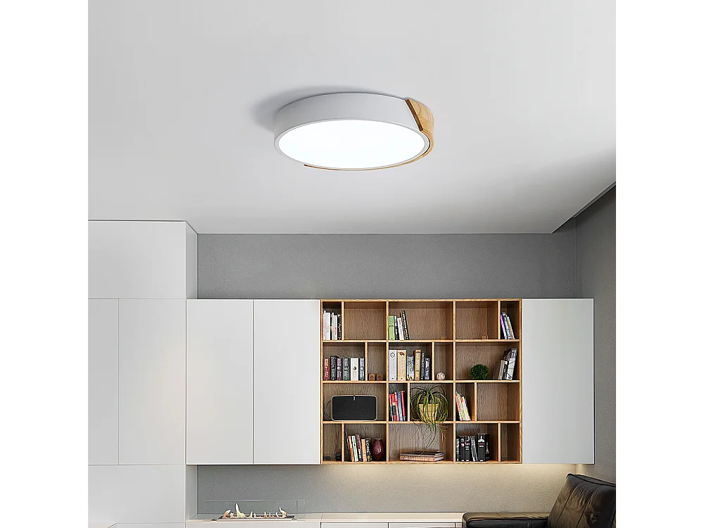 LuFun LED Plafonniers, Luminaire Moderne Blanc Plafonnier En Bois, Plafonnier Rond En Bois, 24W, Ø30cm, 6500K Blanc Froid [Classe énergétique A++]