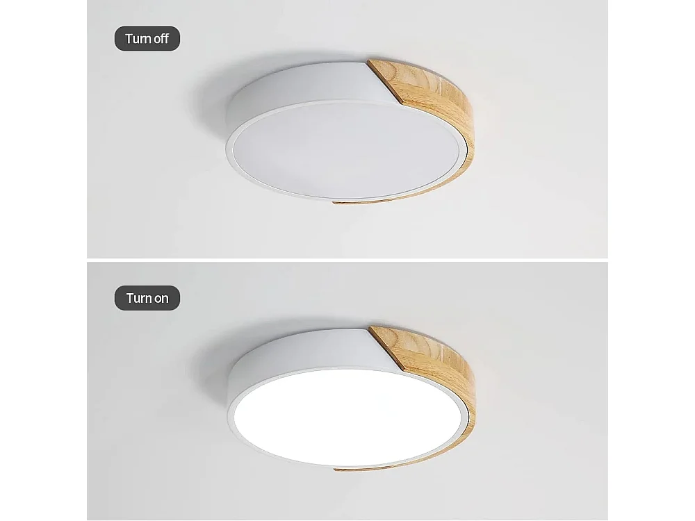 LuFun LED Plafonniers, Luminaire Moderne Blanc Plafonnier En Bois, Plafonnier Rond En Bois, 24W, Ø30cm, 6500K Blanc Froid [Classe énergétique A++]
