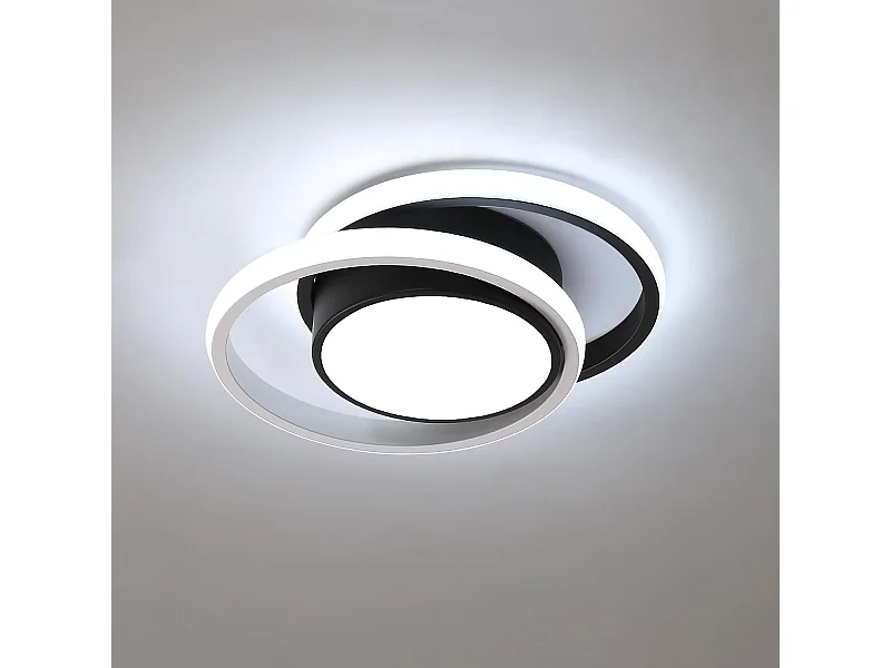 Plafonnier LED Double Rond Design Moderne pour Salle de Bain Salon Chambre Cuisine Éclairage Puissant et Élégant (Noir+Blanc 32W Lumière Blanche 6500K)